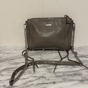 Elegant Rebecca Minkoff Grey pebble Leather Crossbody Bag with 3 front zips